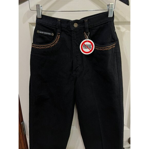 New Vintage Rocky Mountain Black High-Waisted Cotton Jeans W/ Embroidered Detail - Picture 11 of 11